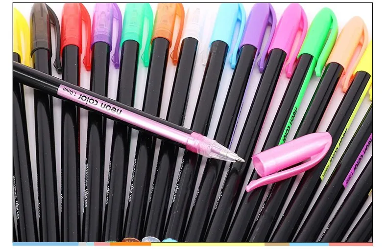 48pcs Colors Glitter Sketch Drawing Color Pen Markers Gel Pens Set Refill Rollerball Pastel Neon Marker Office School Stationery