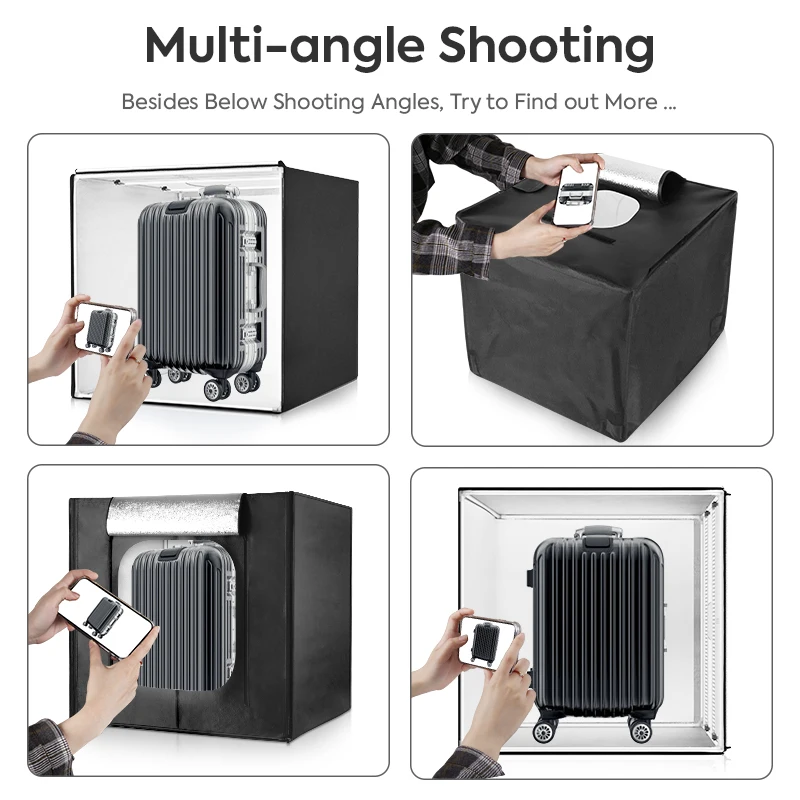 32x32Inch Photo Studio Light Box with Dimming Lights Panel Professional Background Shooting Tent with 3 Color Backdrops 80cm