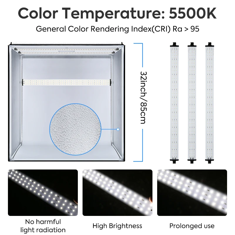 32x32Inch Photo Studio Light Box with Dimming Lights Panel Professional Background Shooting Tent with 3 Color Backdrops 80cm
