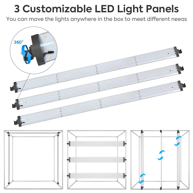 32x32Inch Photo Studio Light Box with Dimming Lights Panel Professional Background Shooting Tent with 3 Color Backdrops 80cm