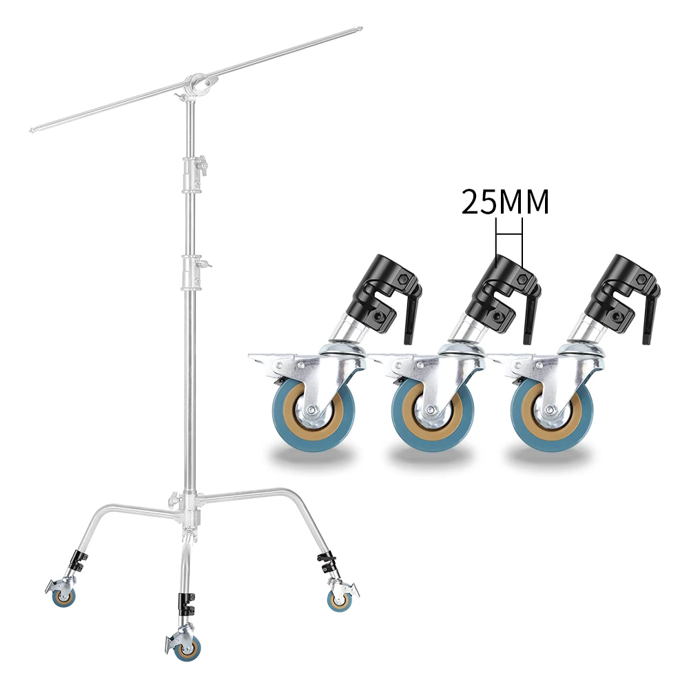 3Pcs C-Stand Swivel Caster Wheel Set,25MM Diameter For Photography Century Foldable Light Stand Tripod Magic Leg