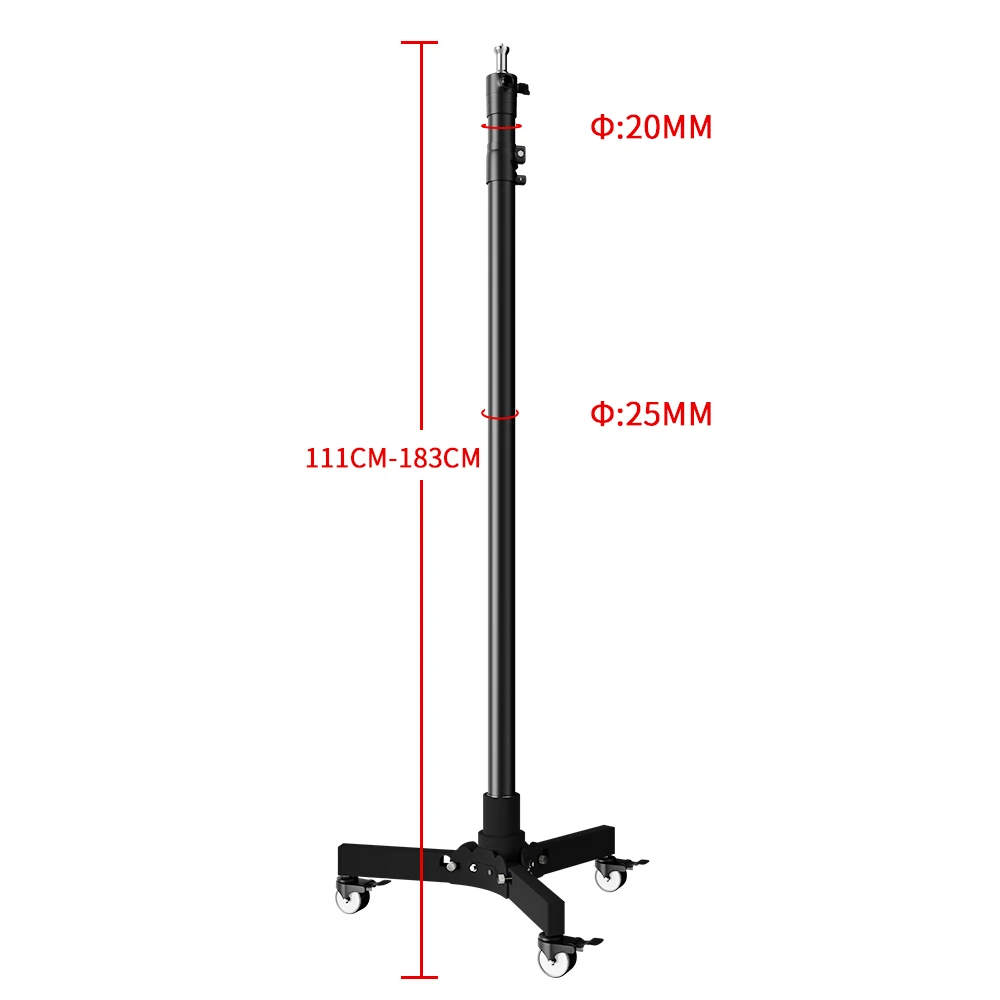 22cm 76cm 183cm Metal Floor Light Stand Photography Fill Lighting Stand With 3pcs Casters Wheel Dual-use Background Light Stand