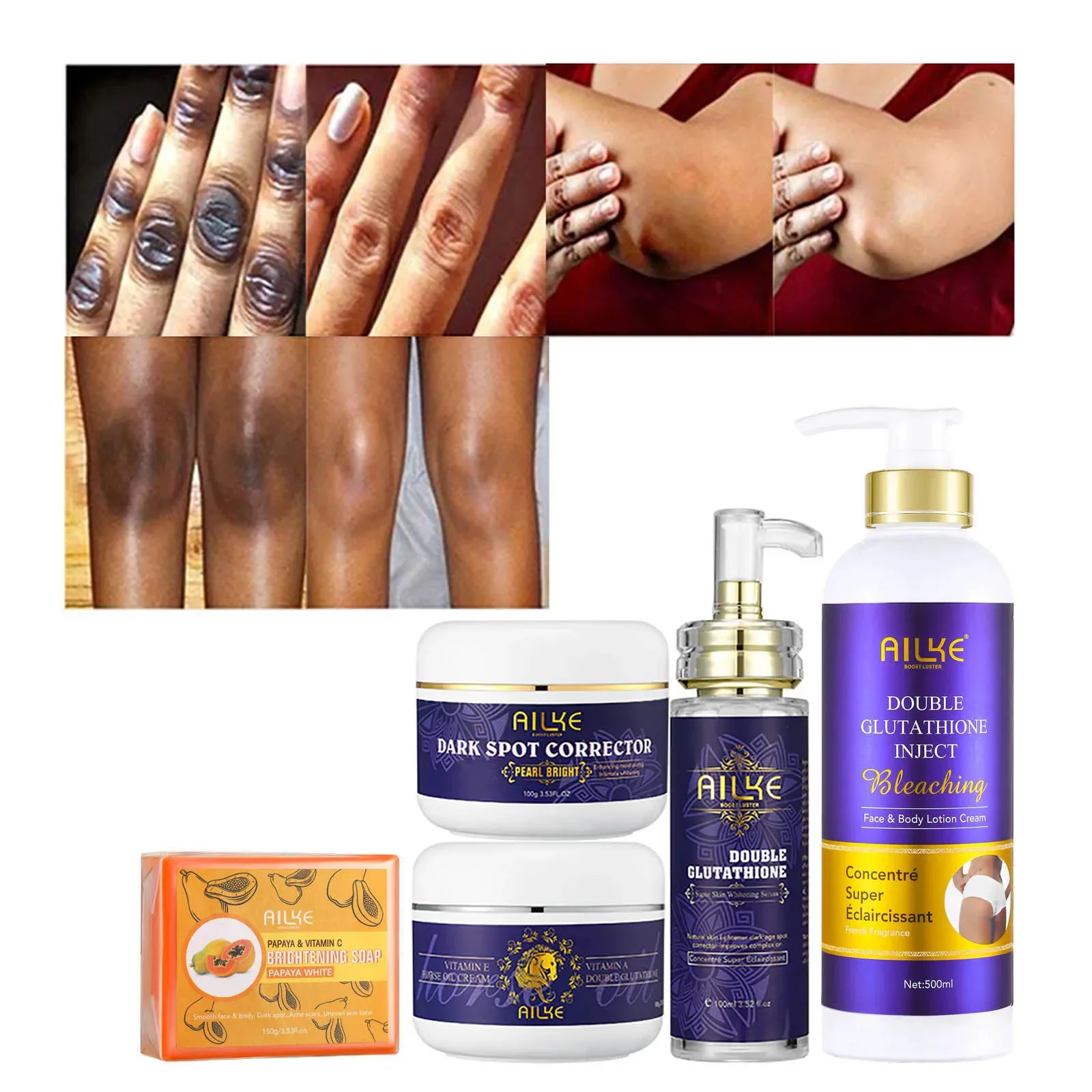 AILKE Double Glutathione Whitening Kit for Women, Hydration, Anti Dark Spots, Freckles, Hyperpigmentation, Even Skin Tone Set