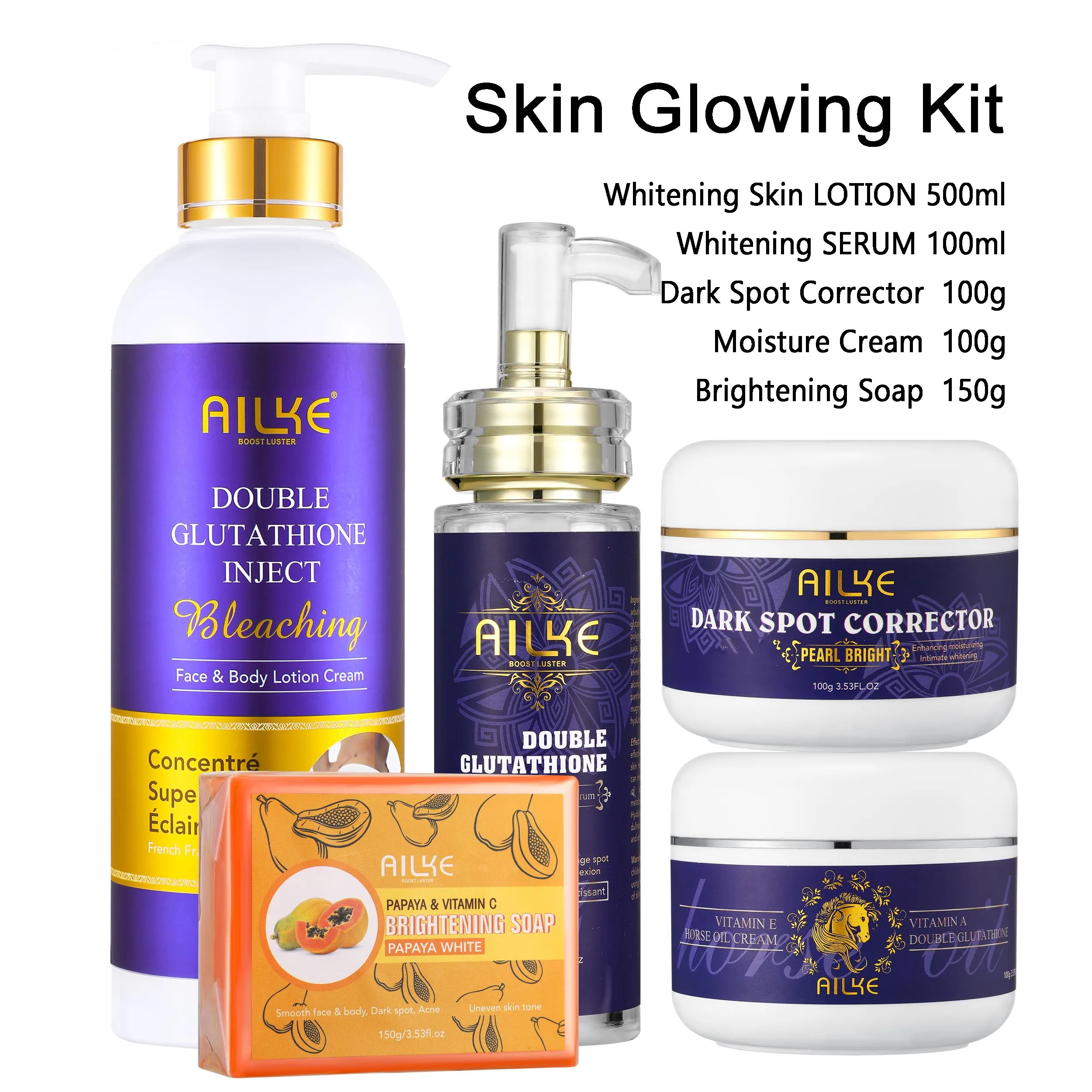 AILKE Double Glutathione Whitening Kit for Women, Hydration, Anti Dark Spots, Freckles, Hyperpigmentation, Even Skin Tone Set