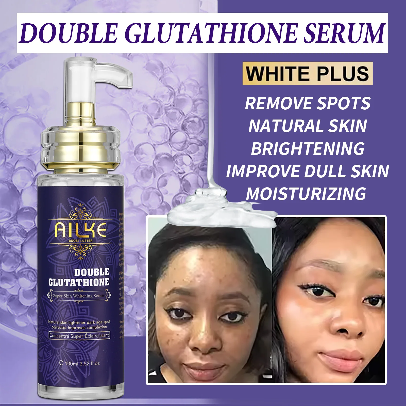 AILKE Double Glutathione Whitening Kit for Women, Hydration, Anti Dark Spots, Freckles, Hyperpigmentation, Even Skin Tone Set