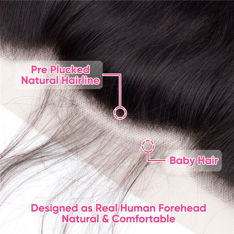 360 Lace Frontal Only Brazilian Body Wave Human Hair Straight Pre-plucked Transparent Lace Closure Only Natural Color Remy Hair