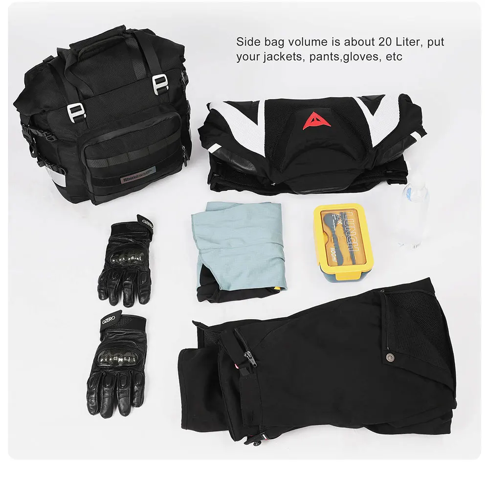 Rhinowalk Motorcycle SaddleBag Universal 20L-30L Motorbike Side Bag 100% Waterproof Removable Inner Bag Travel Luggage Accessory