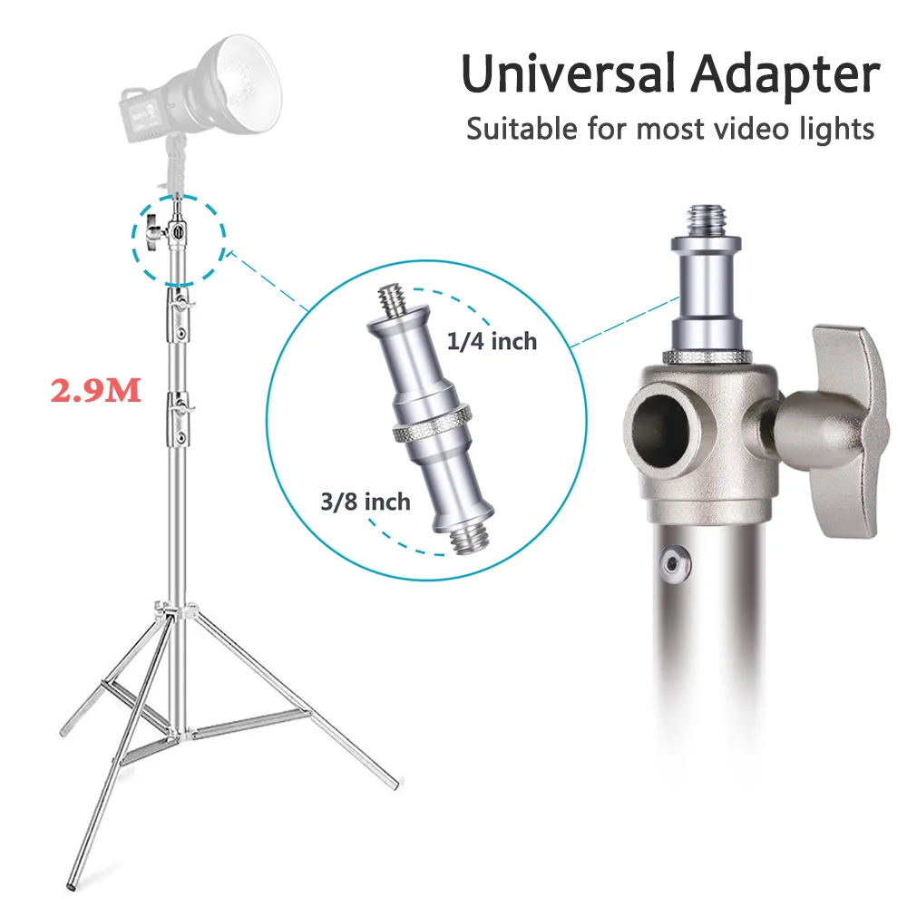 SH New 290cm Stainless Steel Tripod Photography Photo Video Studio Heavy Duty Background Stand For SoftBox LED Light Mobile Live