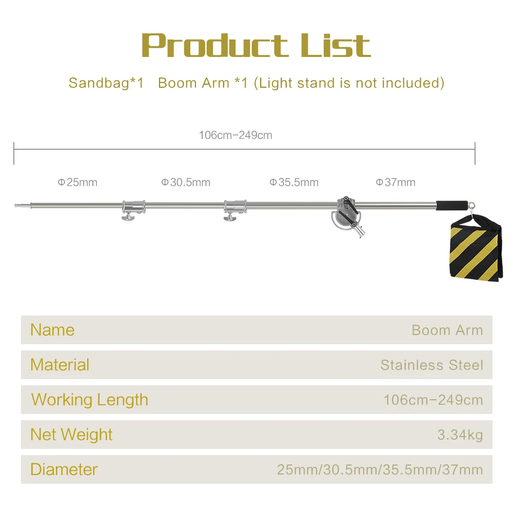 Cross Magic Boom Arm Stainless Steel Kit Aluminum Alloy Light Stand Weight Bag Photo Studio Accessories Extension Rod Big Tripod
