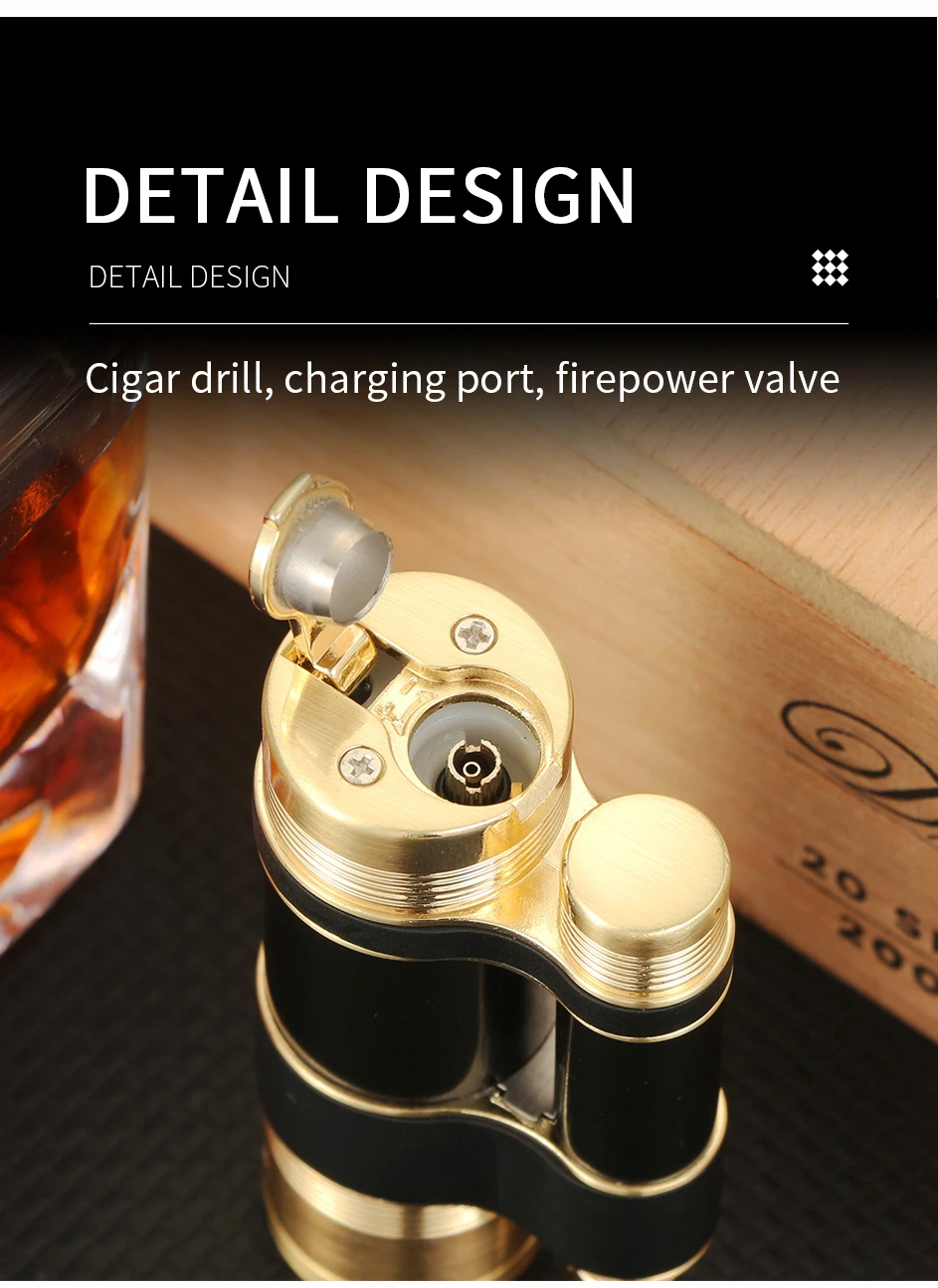 GALINER Luxury Cigar Set Accessories Metal Ashtray Cigar Lighter Butane Gas 2 Fire Lighters W/ Cutter Punch Leather Cigar Case