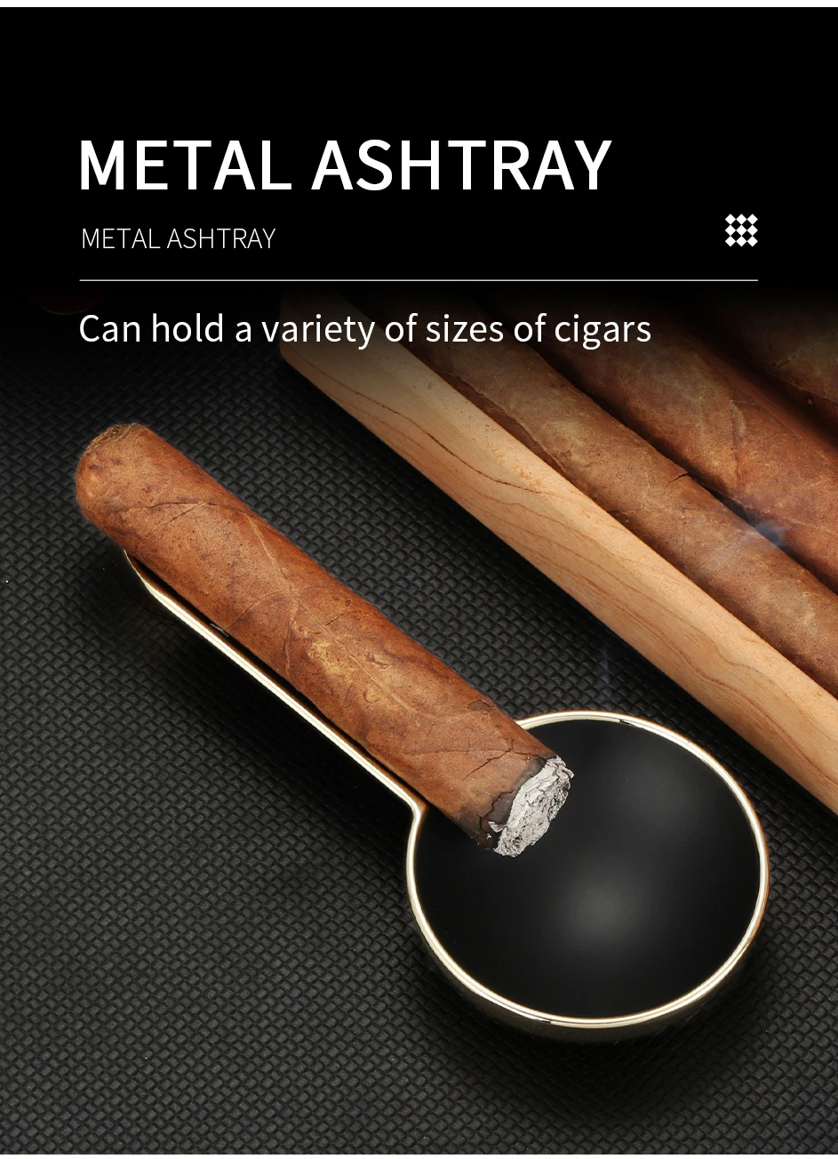 GALINER Luxury Cigar Set Accessories Metal Ashtray Cigar Lighter Butane Gas 2 Fire Lighters W/ Cutter Punch Leather Cigar Case