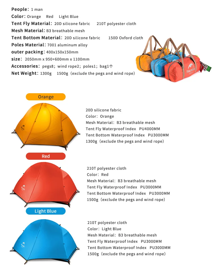 Naturehike Cycling Tent 1 Person Ultralight Backpacking Tent Double Layer Fishing Beach Tent Outdoor Travel Hiking Camping Tent