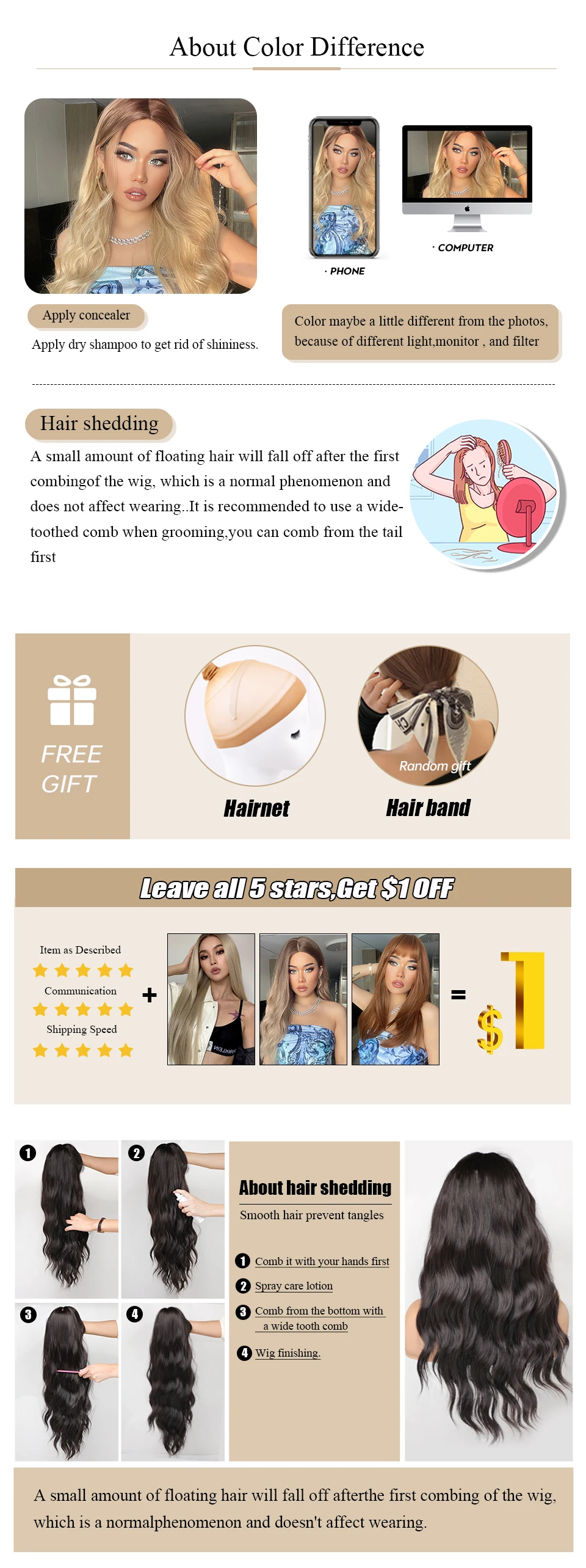 ALAN EATON Ombre Brown Blonde Layered Synthetic Wigs for White Women Shoulder Length Natural Wavy Wigs with Bangs Heat Resistant