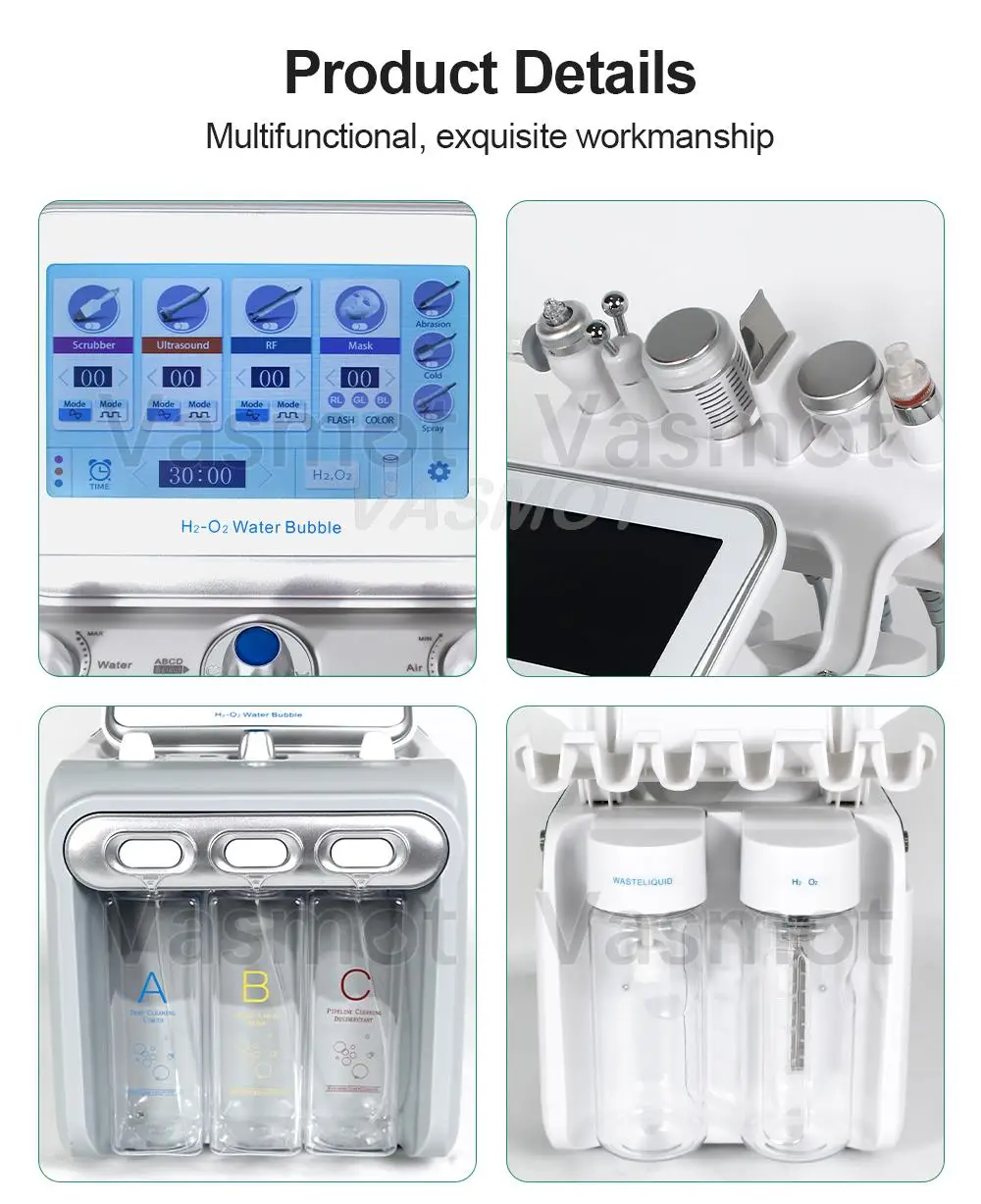 Hydrogen Oxygen Facial Machine With Beauty Salon Trolley Cart RF Lifting Tightening Blackhead Removal Facial Spa Rejuvenation