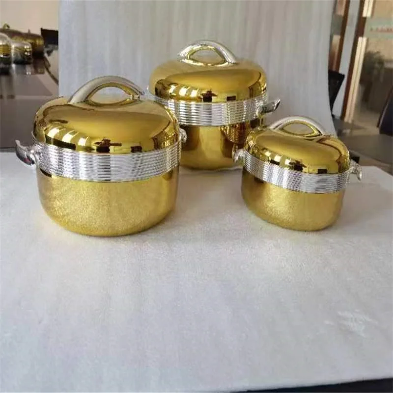 3Pcs/ Set/1/ 2/3.5 Liter Food Warmer Gilded Lunch Box Hot Pot Ramadan Event Party