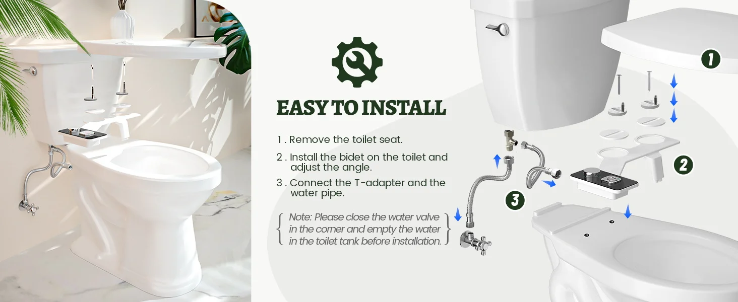 Bidet Toilet Seat Attachment Ultra-thin Non-electric Self-cleaning Dual Nozzles Frontal & Rear Wash Cold Water Personal Hygiene