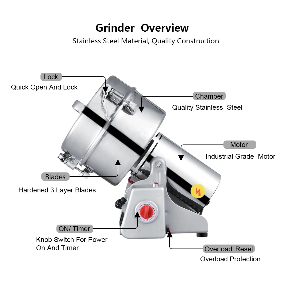 2000g Grains Spices Hebals Cereals Coffee Dry Food Grinder Miller Grinding Machine gristmill home medicine flour powder crusher