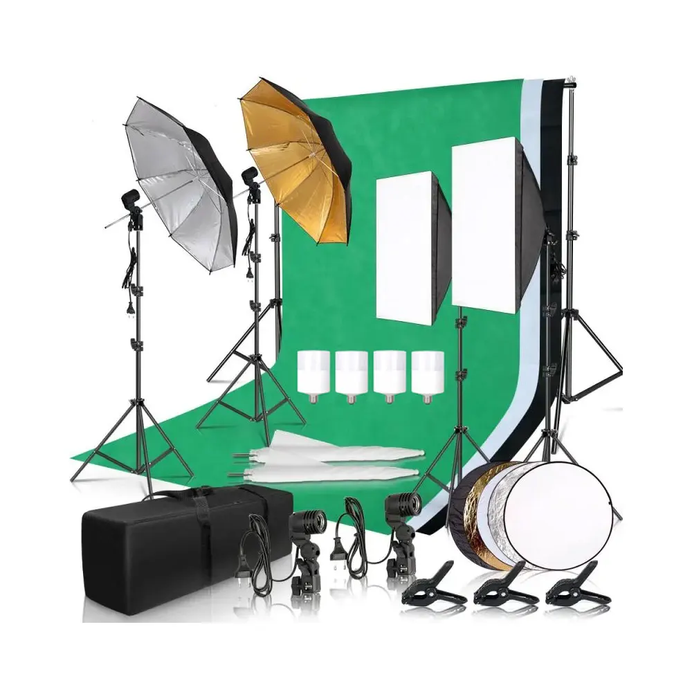 Photography Photo Studio Softbox Lighting Kit With 2.6x3M Background Frame 3pcs Backdrops Tripod Stand Reflector Board 4Umbrella