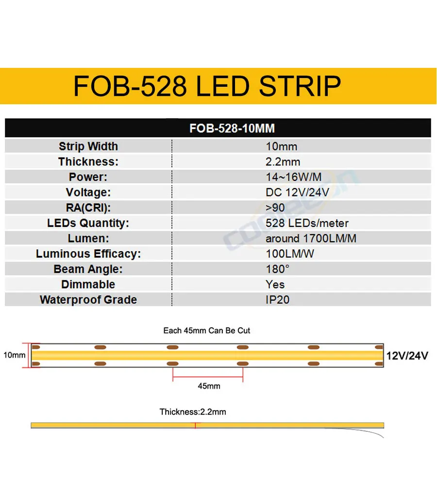 24V 12V 5m 10m COB LED Strip Light 5/8/10mm High Density Flexible LED Ribbon 3000K 4000K 6000K Dimmable LED Tape For Home Decor
