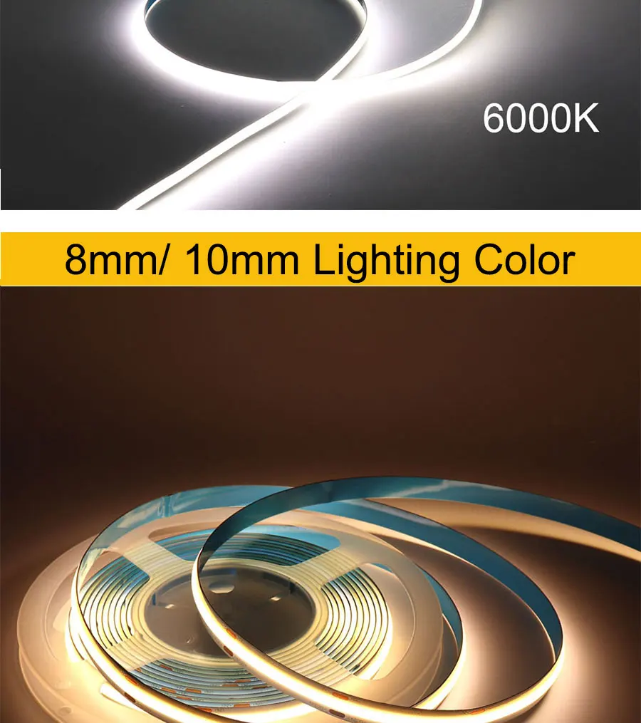 24V 12V 5m 10m COB LED Strip Light 5/8/10mm High Density Flexible LED Ribbon 3000K 4000K 6000K Dimmable LED Tape For Home Decor