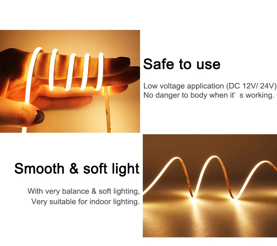 24V 12V 5m 10m COB LED Strip Light 5/8/10mm High Density Flexible LED Ribbon 3000K 4000K 6000K Dimmable LED Tape For Home Decor