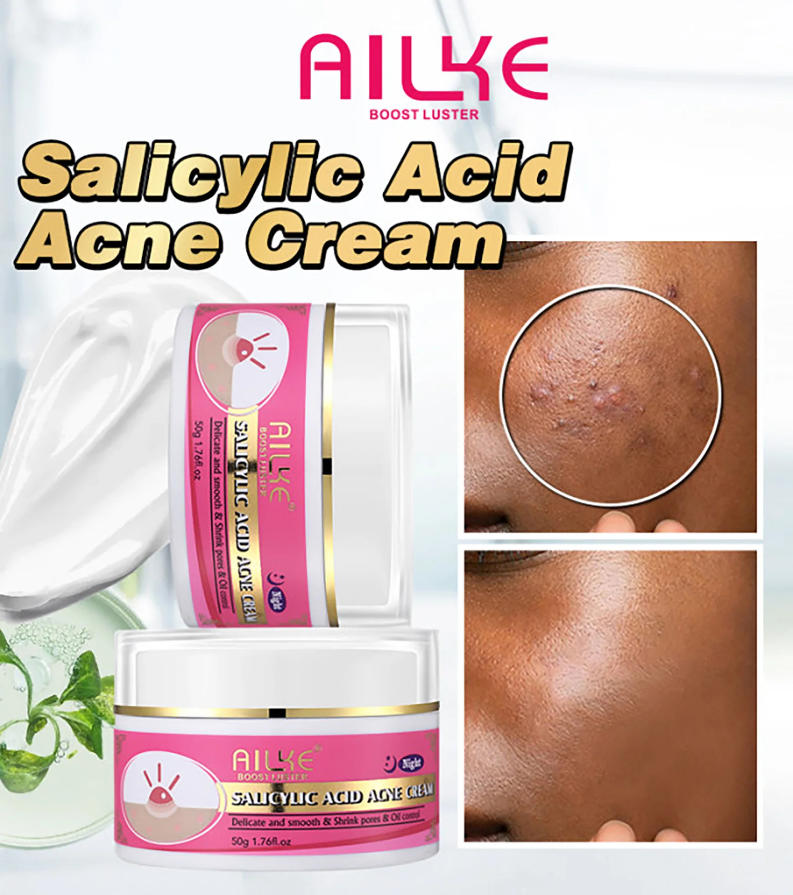 AILKE Anti Acne Face Cream, Brightening, Cleaning Skin, Reduce Blackheads, Dark Spots, For All Skin Tone Facial Cream, 50ml