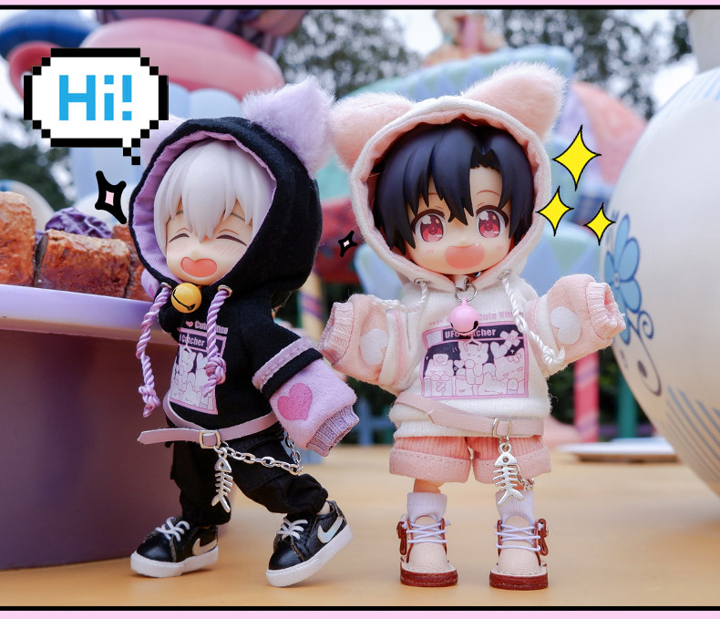OB11 Clothes Lovely Cat's Paw Hoodie Cosplay Doll  Sweater Pants Suit for Obitsu 11,  GSC Body, Body9, 1/12bjd, YMY Doll Clothes