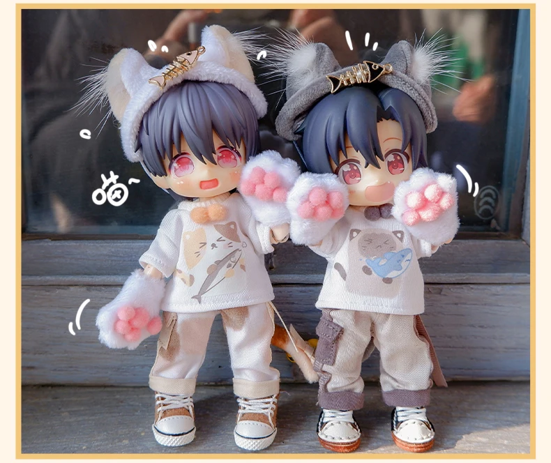 OB11 Clothes Lovely Cat's Paw Hoodie Cosplay Doll  Sweater Pants Suit for Obitsu 11,  GSC Body, Body9, 1/12bjd, YMY Doll Clothes
