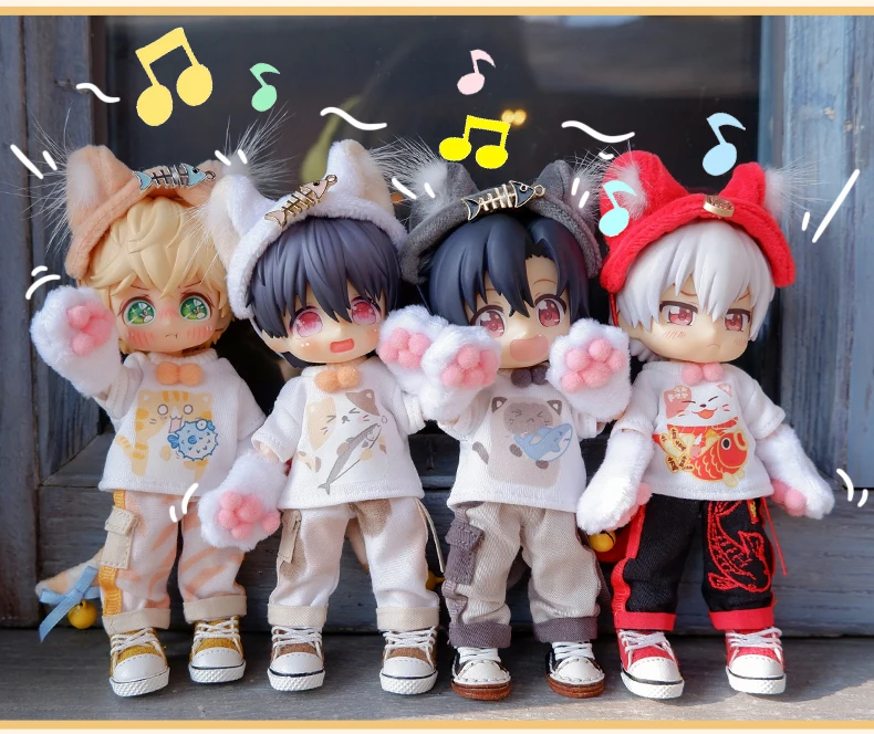 OB11 Clothes Lovely Cat's Paw Hoodie Cosplay Doll  Sweater Pants Suit for Obitsu 11,  GSC Body, Body9, 1/12bjd, YMY Doll Clothes