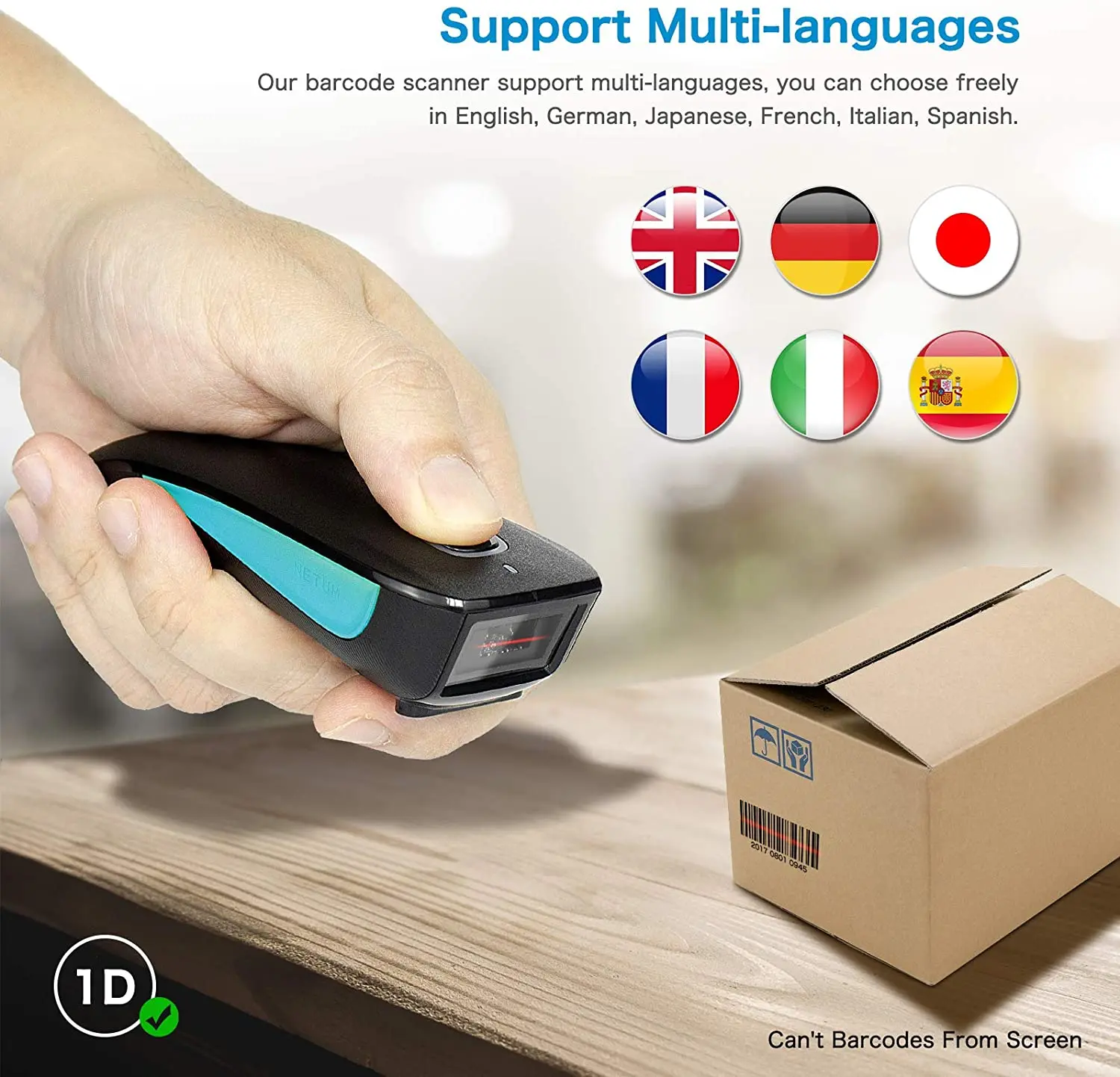 NETUM C750 Barcode Scanner Wireless Bluetooth Pocket USB 1D 2D for Inventory Barcode Reader for Tablet IOS Android-Fast Shipping