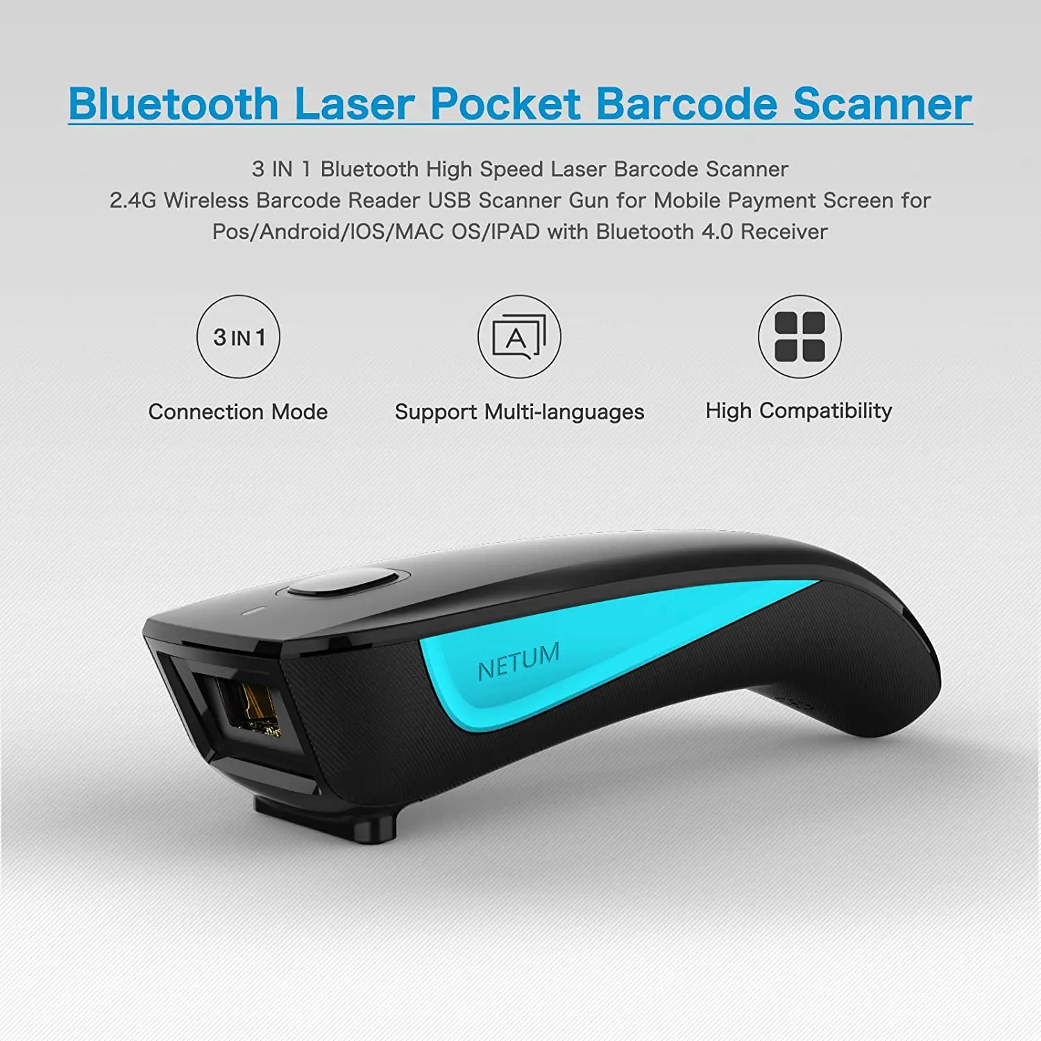 NETUM C750 Barcode Scanner Wireless Bluetooth Pocket USB 1D 2D for Inventory Barcode Reader for Tablet IOS Android-Fast Shipping