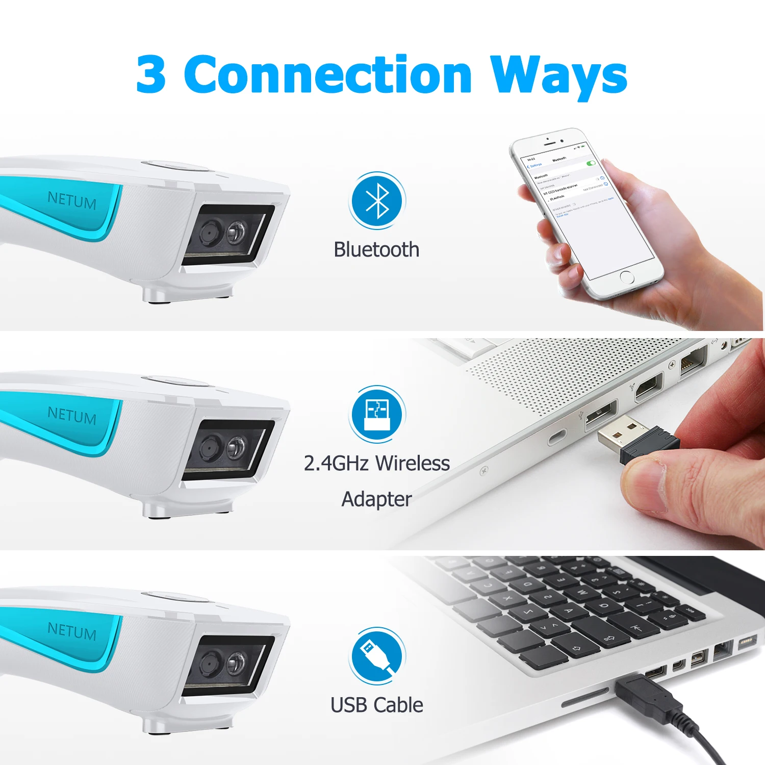 NETUM C750 Barcode Scanner Wireless Bluetooth Pocket USB 1D 2D for Inventory Barcode Reader for Tablet IOS Android-Fast Shipping