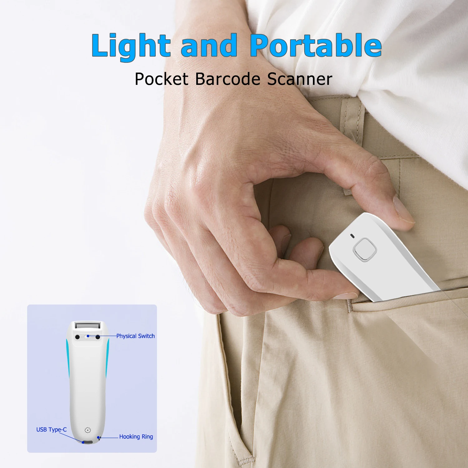 NETUM C750 Barcode Scanner Wireless Bluetooth Pocket USB 1D 2D for Inventory Barcode Reader for Tablet IOS Android-Fast Shipping