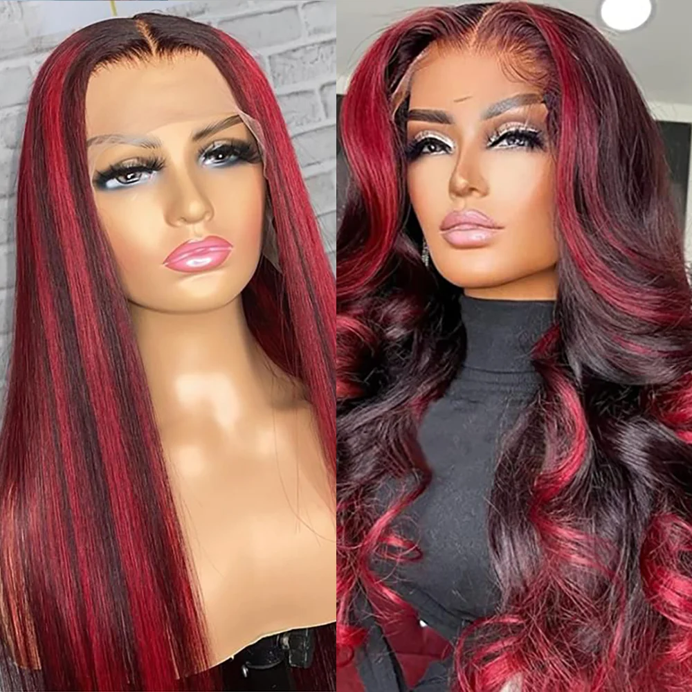 Highlight Wig Human Hair 1B 99J Burgundy Body Wave Lace Front Wigs For Woman 13x4 HD Lace Frontal Wig Colored Human Hair Wigs