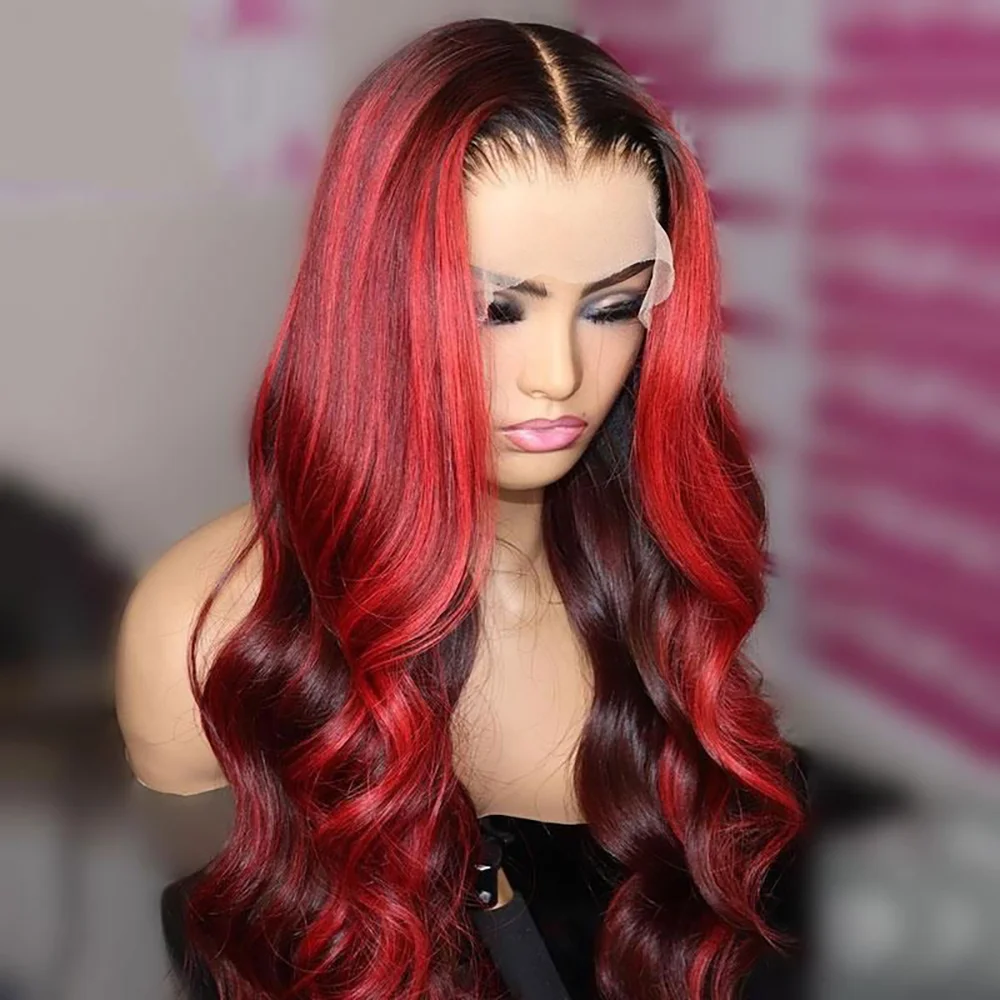 Highlight Wig Human Hair 1B 99J Burgundy Body Wave Lace Front Wigs For Woman 13x4 HD Lace Frontal Wig Colored Human Hair Wigs