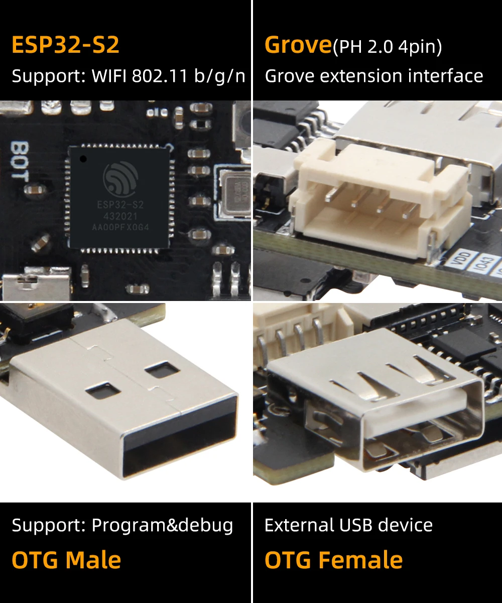 LILYGO® T-Dongle ESP32-S2 Development Board Wireless WIFI Module OTG Male Female Interface 1.14 inch LCD Display Support TF Card