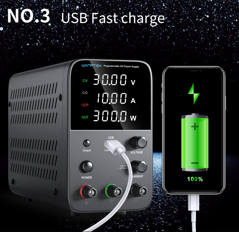 Wanptek Adjustable DC Power Supply 60V 5A Lab Bench Power Source Stabilized Power Supply Voltage Regulator Switch 120V 30V 10A