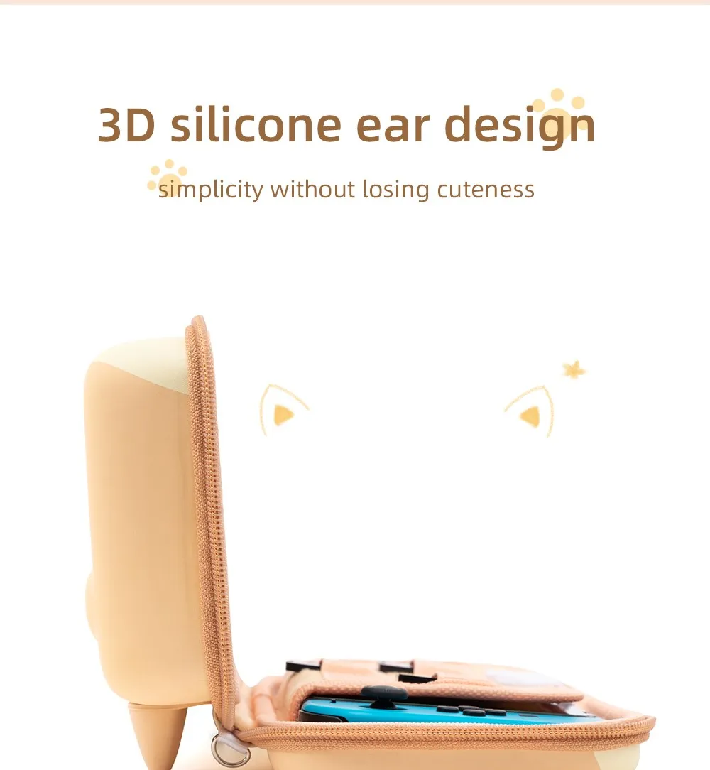 GeekShare Cat Ears Carry Case Compatible with Normal Switch and Switch OLED Portable Hardshell Carrying Case Game Accessories