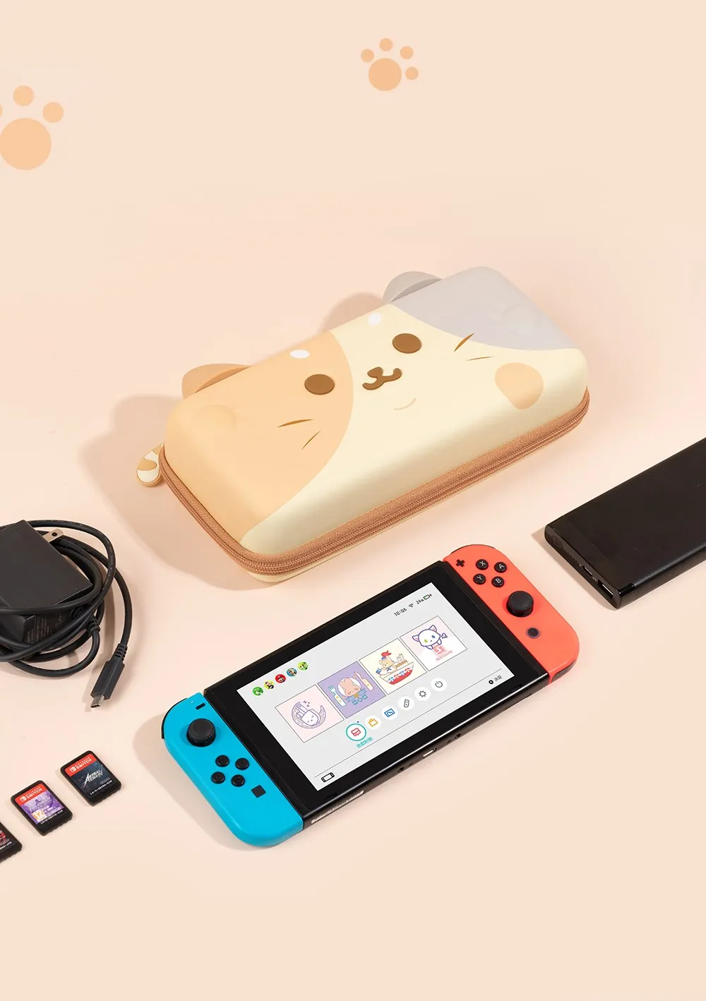 GeekShare Cat Ears Carry Case Compatible with Normal Switch and Switch OLED Portable Hardshell Carrying Case Game Accessories