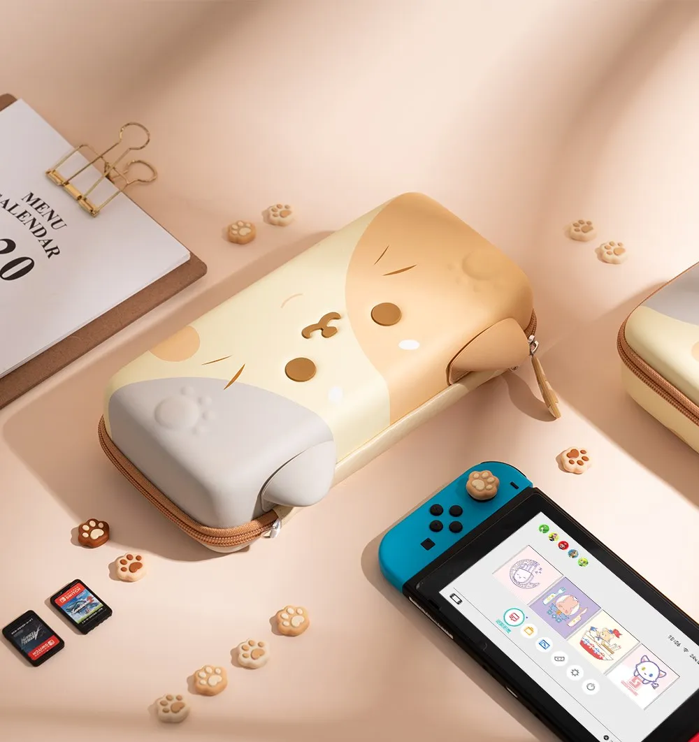 GeekShare Cat Ears Carry Case Compatible with Normal Switch and Switch OLED Portable Hardshell Carrying Case Game Accessories