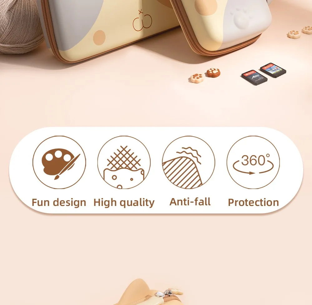 GeekShare Cat Ears Carry Case Compatible with Normal Switch and Switch OLED Portable Hardshell Carrying Case Game Accessories