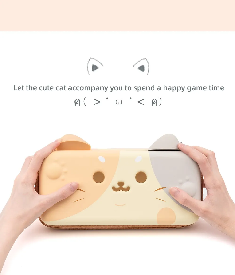 GeekShare Cat Ears Carry Case Compatible with Normal Switch and Switch OLED Portable Hardshell Carrying Case Game Accessories