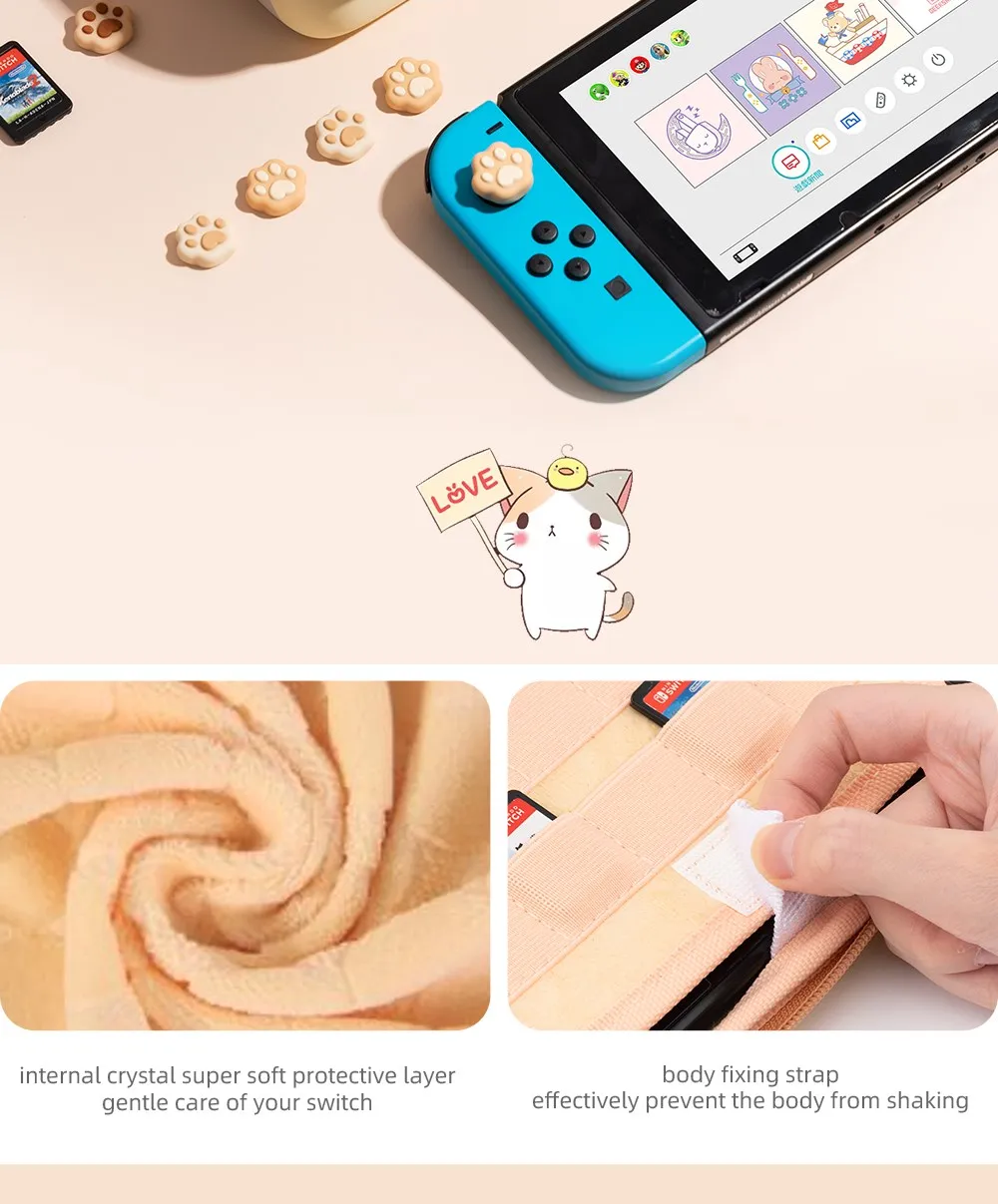 GeekShare Cat Ears Carry Case Compatible with Normal Switch and Switch OLED Portable Hardshell Carrying Case Game Accessories