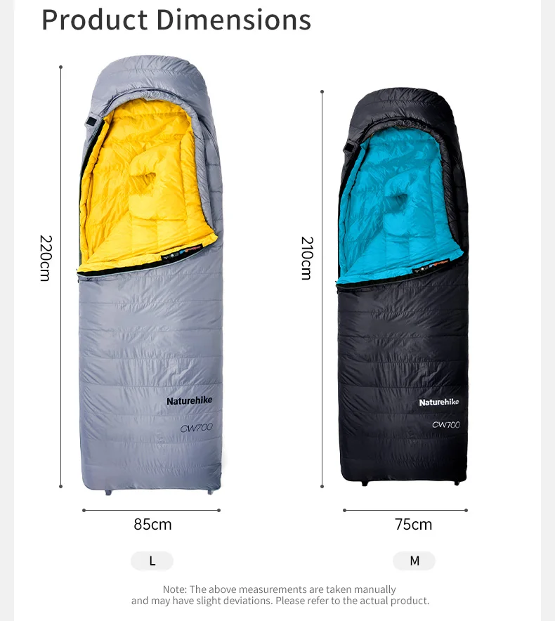 Naturehike CW400 CW700 Sleeping Bag Lightweight Duck Down Winter Thick Warm Ultralight Outdoor Hiking Camping Travel Equipment