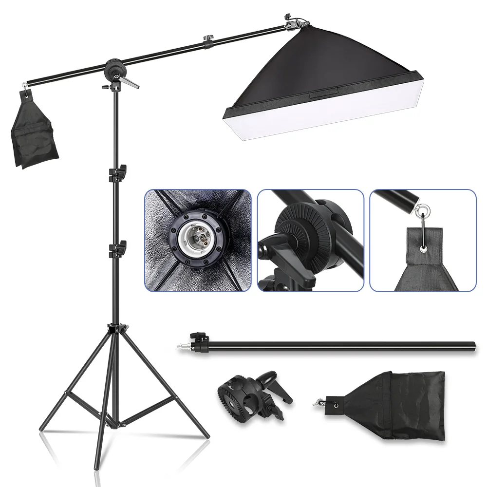 Tripod for Softbox Light Stand Photo Studio 2M with 1.4M Boom Arm Flexible Sandbag Supporting Lighting Photography Phone Flash