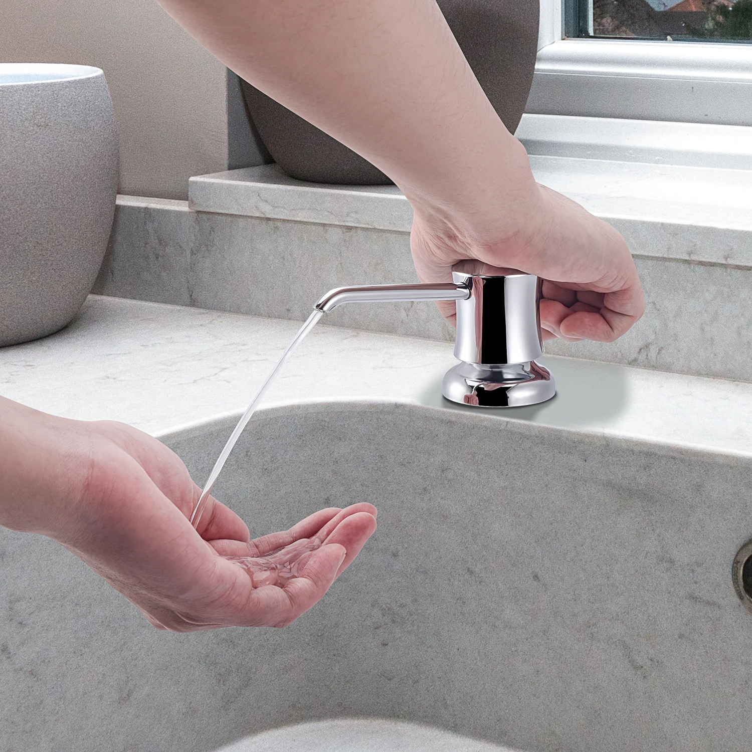 Samodra Liquid Soap Dispenser with Extension Tube Build In kitchen Accessories Chrome detergent dispenser Hand Soap for Kitchen
