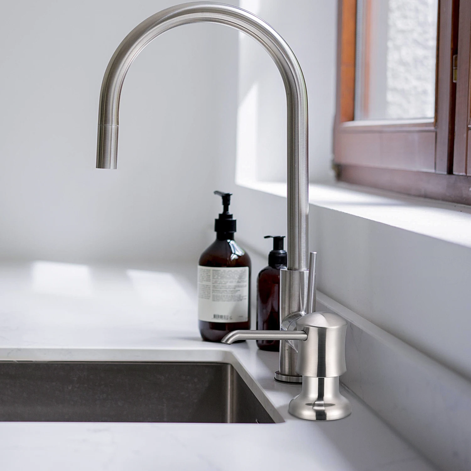 Samodra Liquid Soap Dispenser with Extension Tube Build In kitchen Accessories Chrome detergent dispenser Hand Soap for Kitchen