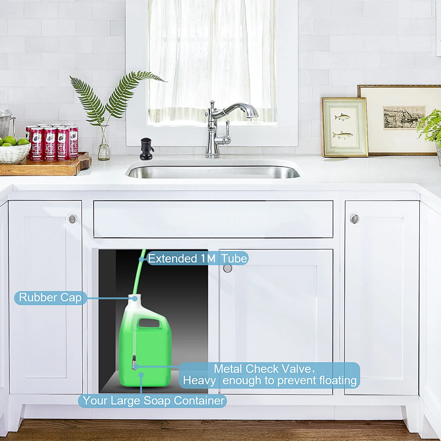 Samodra Liquid Soap Dispenser with Extension Tube Build In kitchen Accessories Chrome detergent dispenser Hand Soap for Kitchen