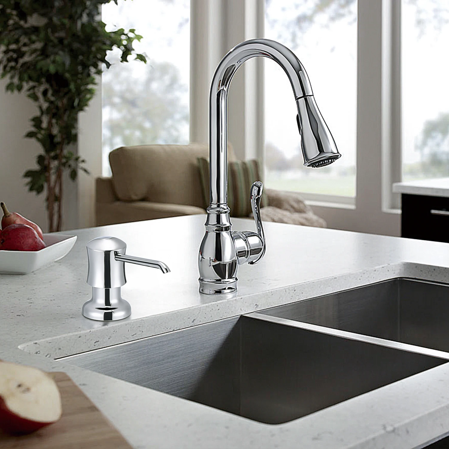 Samodra Liquid Soap Dispenser with Extension Tube Build In kitchen Accessories Chrome detergent dispenser Hand Soap for Kitchen