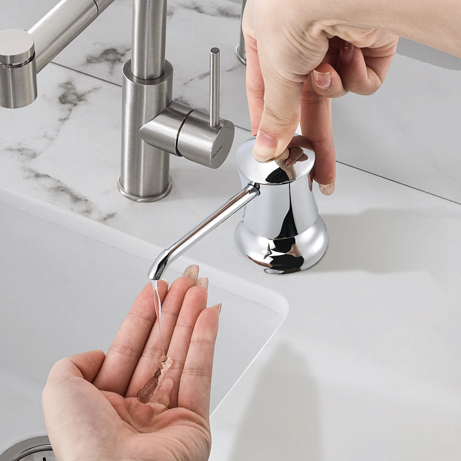 Samodra Liquid Soap Dispenser with Extension Tube Build In kitchen Accessories Chrome detergent dispenser Hand Soap for Kitchen